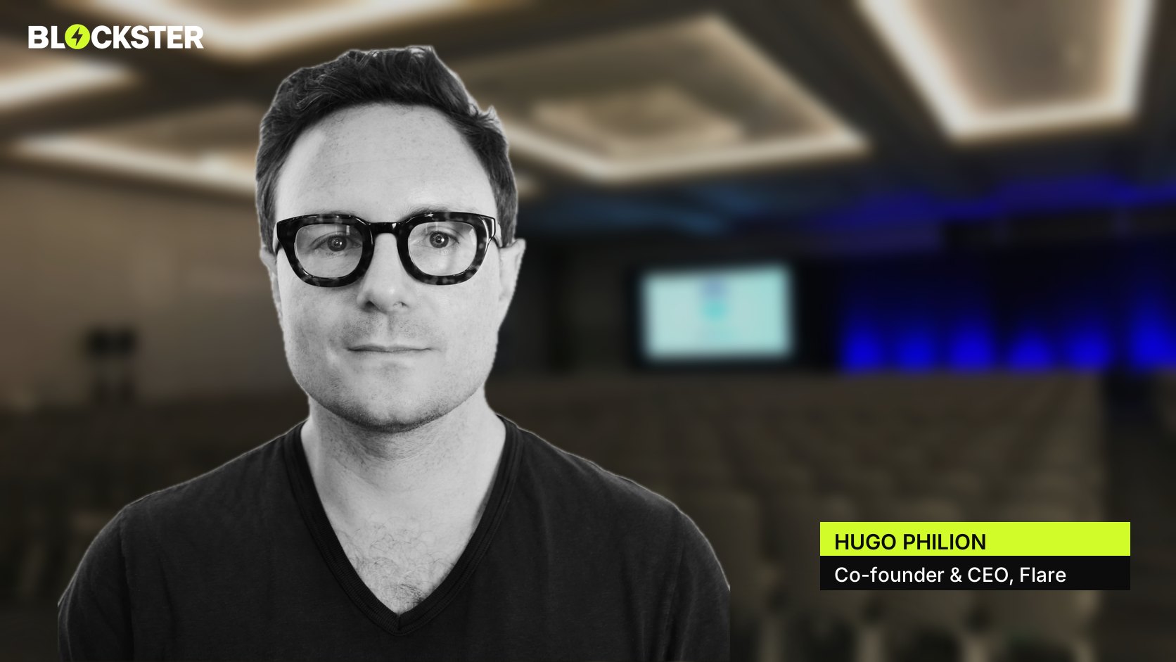 Hugo Philion of Flare at a conference, in a Blockster interview concept